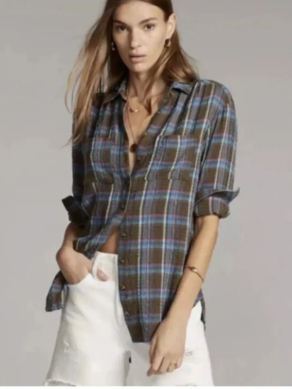 Anthropologie x Pilcro Romy Buttondown Long Sleeve Top Size Small